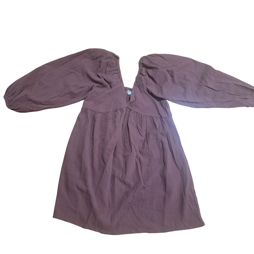 Billabong Brown Long Sleeve Puff Sleeve Smocked Neck Mini Dress M - Picture 3 of 5